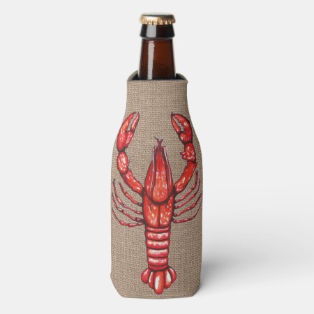 Louisiana Cajun Crawfish Faux Burlap Bottle Cooler