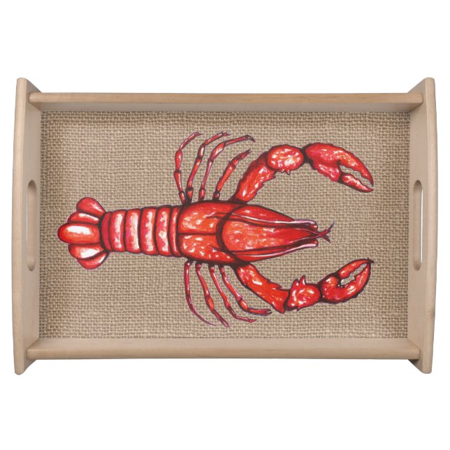Louisiana Cajun Crawfish Faux Burlap Serving Tray (Front)