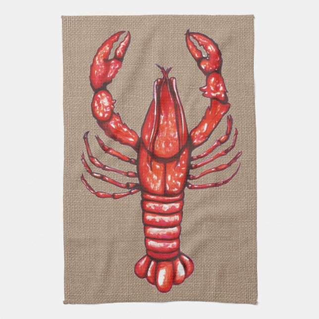 Louisiana Cajun Crawfish Faux Burlap Towel (Vertical)