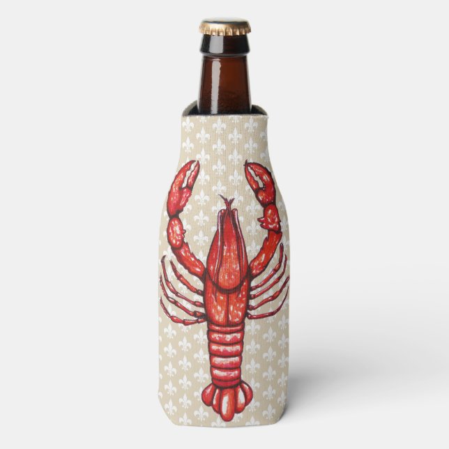 Louisiana Cajun Crawfish & Fleur De Lis Bottle Cooler (Bottle Front)