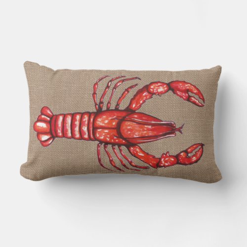 Louisiana Cajun Crayfish Faux Burlap Lumbar Pillow