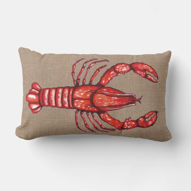 Louisiana Cajun Crayfish Faux Burlap Lumbar Pillow (Front)