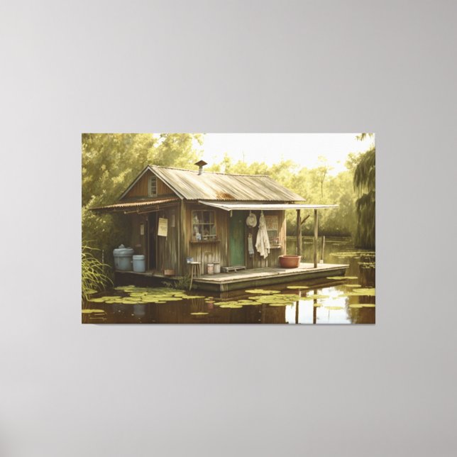 Louisiana, Cajun Swamp, Boathouse, Swamp, NOLA Canvas Print (Front)