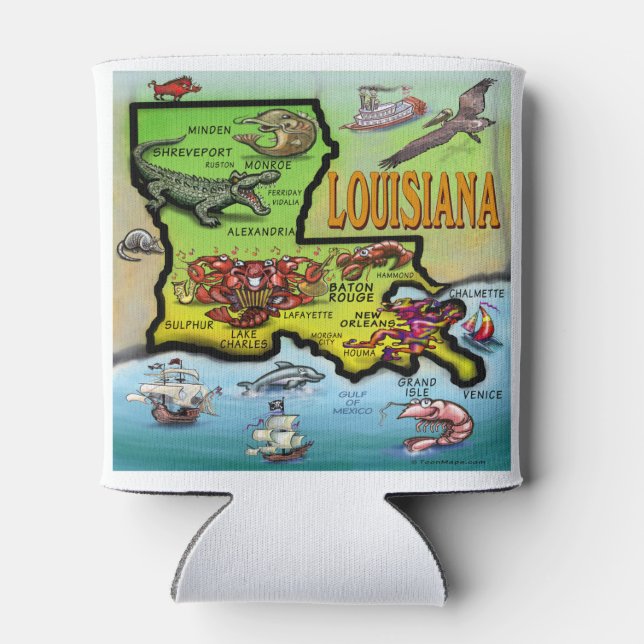 Louisiana  Cartoon Map Can Cooler (Back)