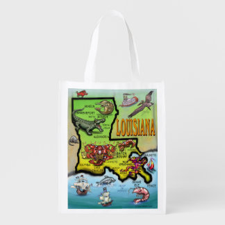 Louisiana Cartoon Map Grocery Bag