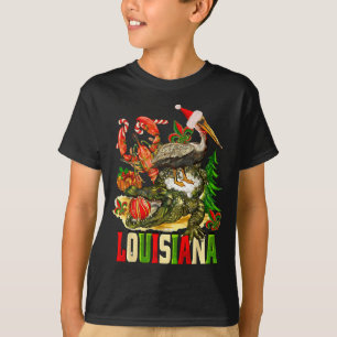 Louisiana Christmas Bayou Gator Santa Hat Holiday T-Shirt