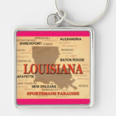 Louisiana State Keychain With Cities 