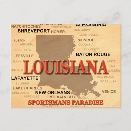 Louisiana City and Towns State Pride Map Postcard