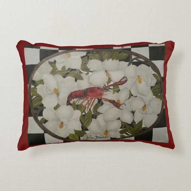 Louisiana crawfish and magnolias pillow (Front)