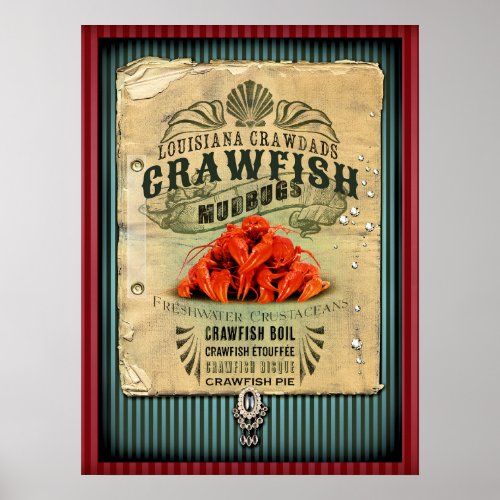 Louisiana Crawfish New Orleans Cajun Poster