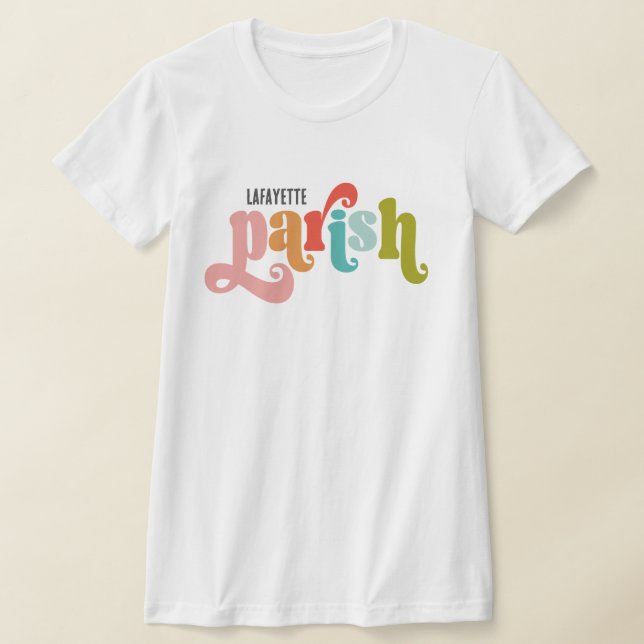 Louisiana Customizable Parish Retro Style T-Shirt (Laydown)
