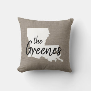 Louisiana Family Monogram State Throw Pillow