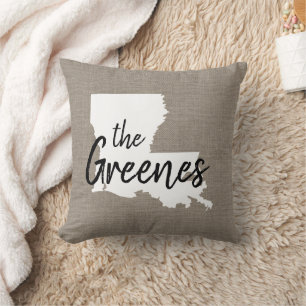 Louisiana Family Monogram State Throw Pillow