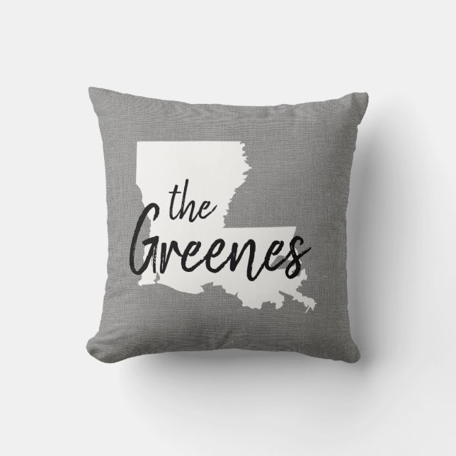 Louisiana Family Monogram State Throw Pillow (Front)