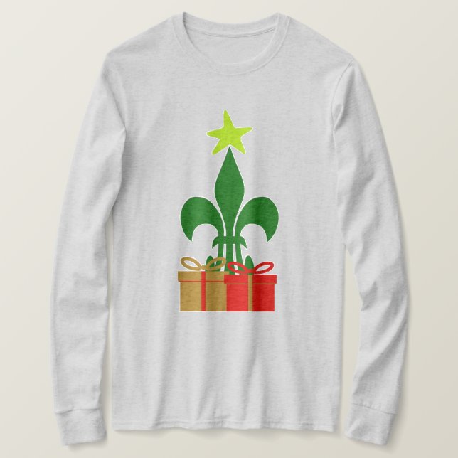 Louisiana Fleur De Lis Cajun Christmas Tree & Gift T-Shirt (Design Front)
