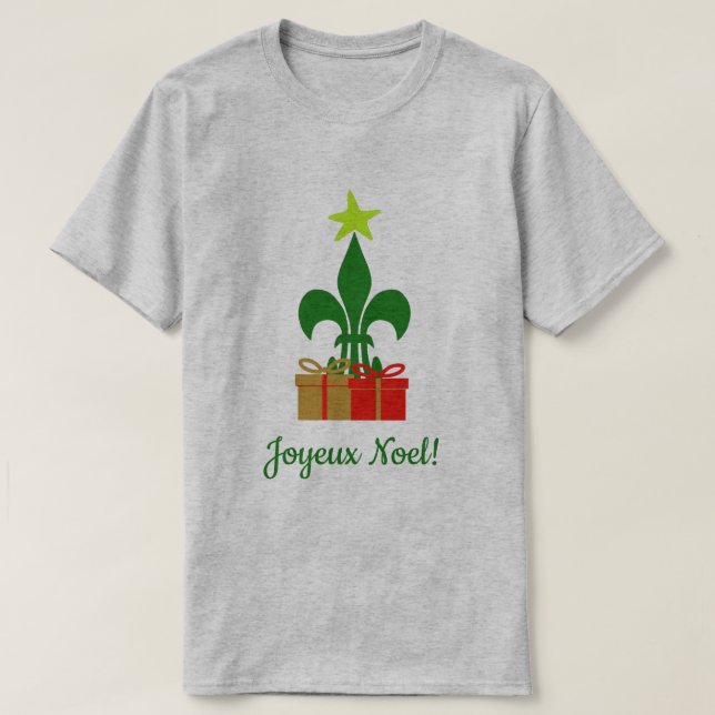 Louisiana Fleur De Lis Cajun Christmas Tree Noel T-Shirt (Design Front)
