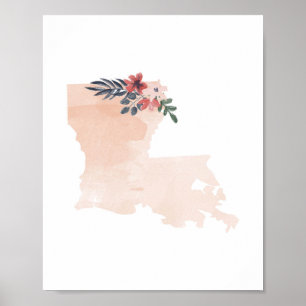 Louisiana Floral Watercolor State Poster