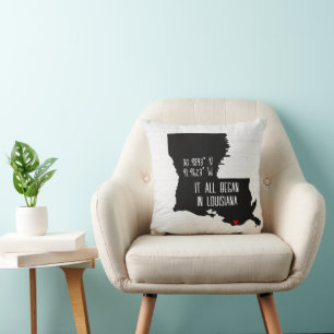Louisiana GPS Coordinates with Heart Throw Pillow