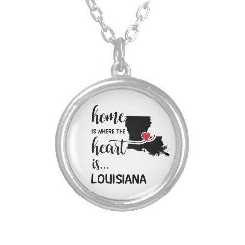 Louisiana home is where the heart is silver plated necklace