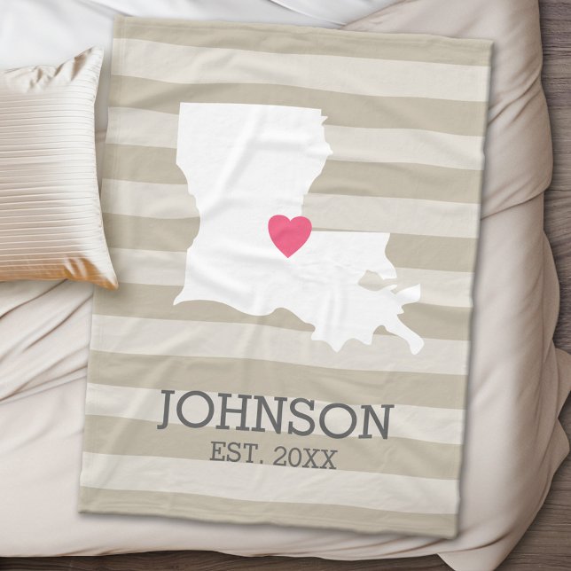 Louisiana Home State Map - Custom Wedding City Fleece Blanket (State Personalized Fleece Blanket)
