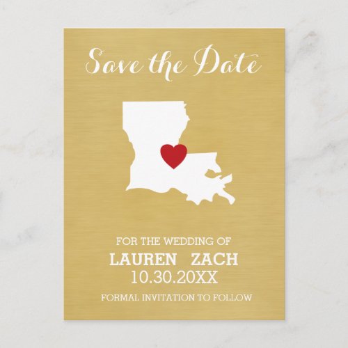 Louisiana Home State Map _ Wedding Save the Date Announcement Postcard