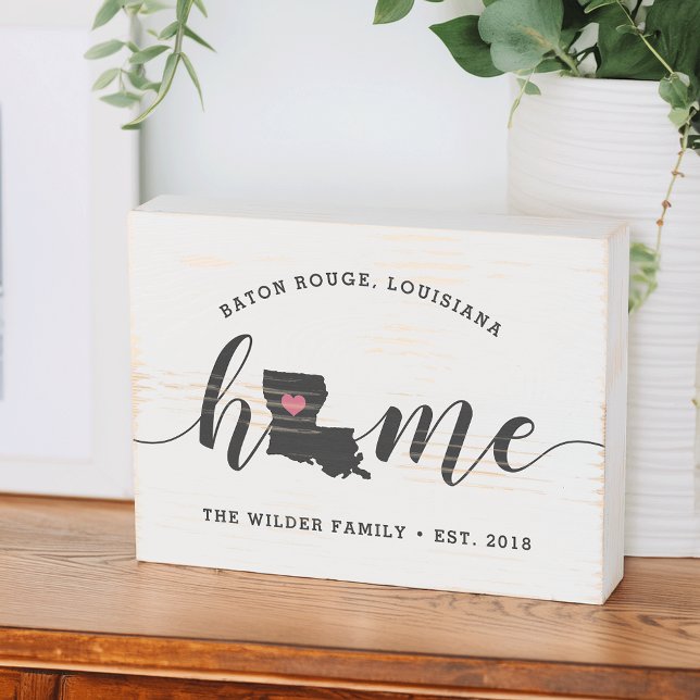 Louisiana Home State Rustic Family Name Wooden Box Sign (Creator Uploaded)