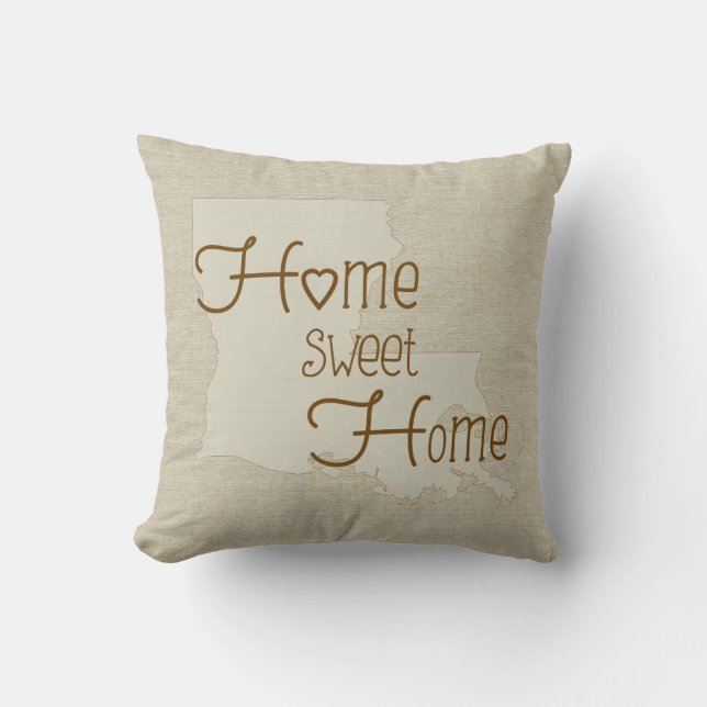 Louisiana-Home Sweet Home burlap-look custom name Throw Pillow (Front)