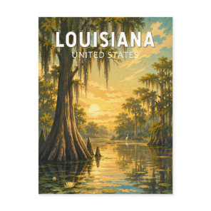 Louisiana Illustration Travel Art Vintage Postcard