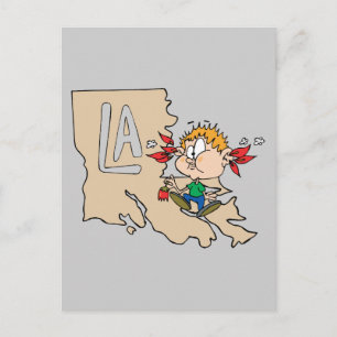 Louisiana LA Map & Cajun Food Cartoon Art Motto Postcard