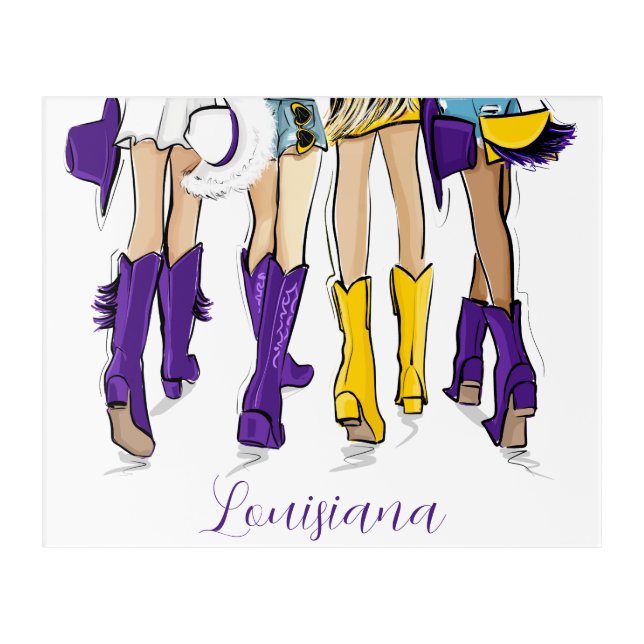 Louisiana Ladies Fashion Cowboy Boot Purple Yellow Acrylic Print (Front)