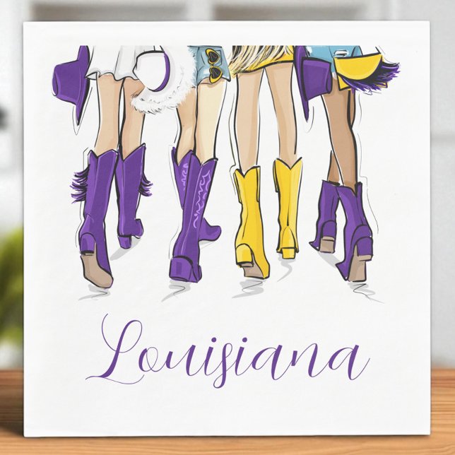 Louisiana Ladies Fashion Cowboy Boot Purple Yellow Napkins (Creator Uploaded)