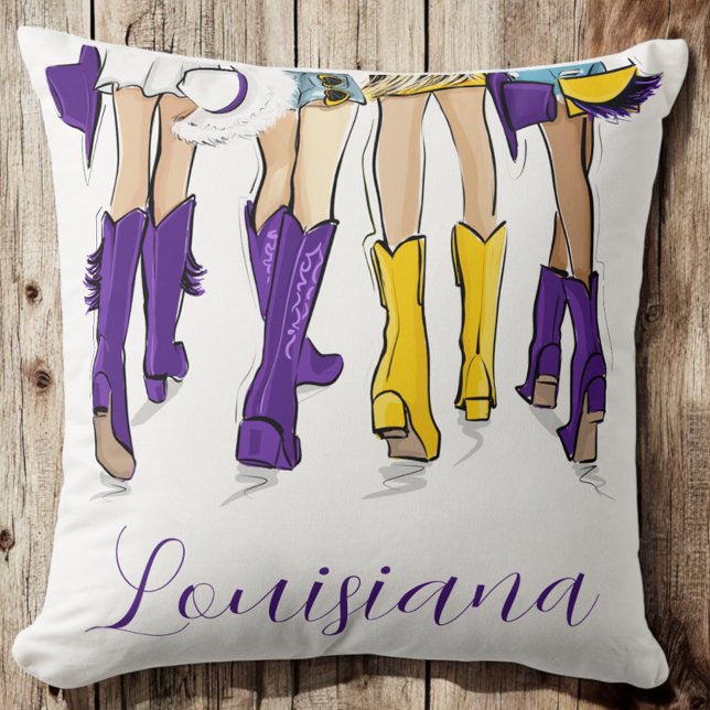 Louisiana Ladies Fashion Cowboy Boot Purple Yellow Throw Pillow (Creator Uploaded)
