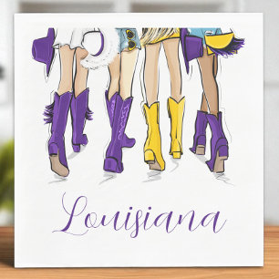 Louisiana Ladies / Purple Yellow Cowboy Boots Hats Napkins