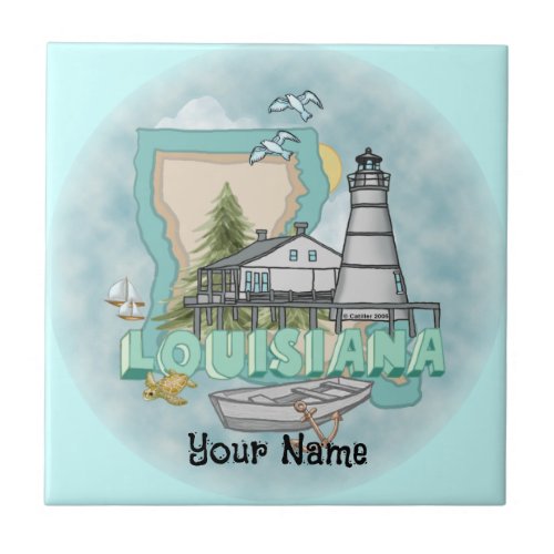 Louisiana Lighthouse custom name Ceramic Tile
