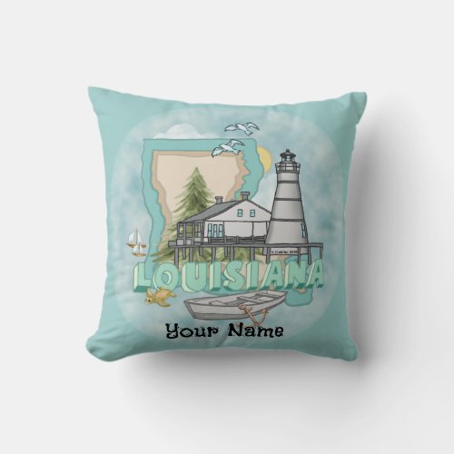 Louisiana Lighthouse custom name Throw Pillow
