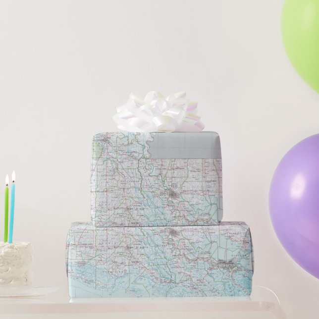 Louisiana Map (1991) Bayou State Atlas Wrapping Paper (Party Gifts)