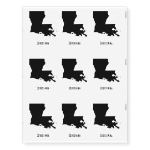 Louisiana Map - Black and White Modern Louisiana Temporary Tattoos