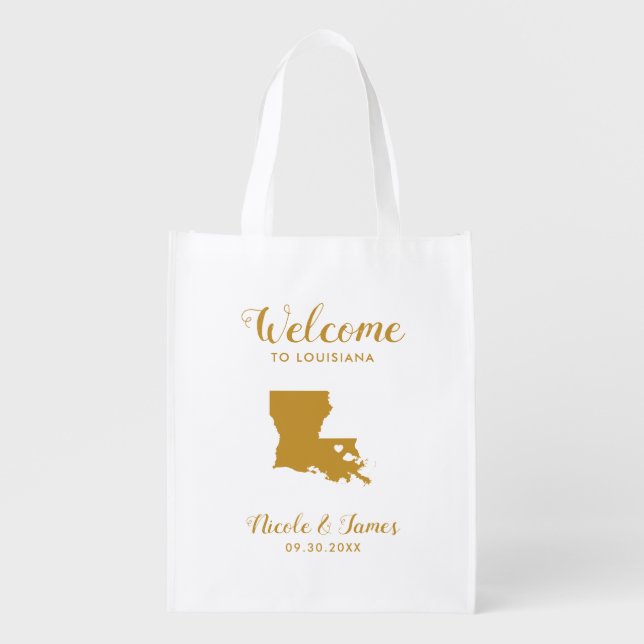 Louisiana Map Destination Wedding Welcome Bag, Tot Grocery Bag (Front)