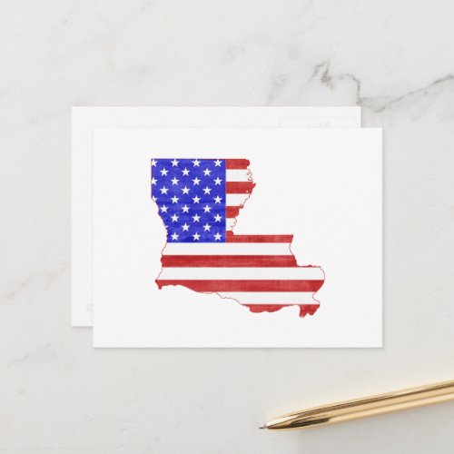 Louisiana Map Shaped Patriotic American Flag Postcard