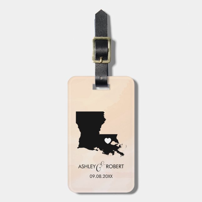 Louisiana Map Wedding Luggage Tag, Couple's Name Tag (Front Vertical)