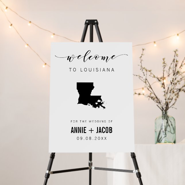 Louisiana Map Wedding Welcome Sign, Foam Board (In Situ (Stand))