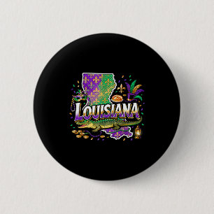 Louisiana Mardi Gras Alligator Carnival Design _2 Button