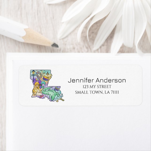 Louisiana Mardi Gras Flag Fun Fleur De Lis Address Label (Insitu)