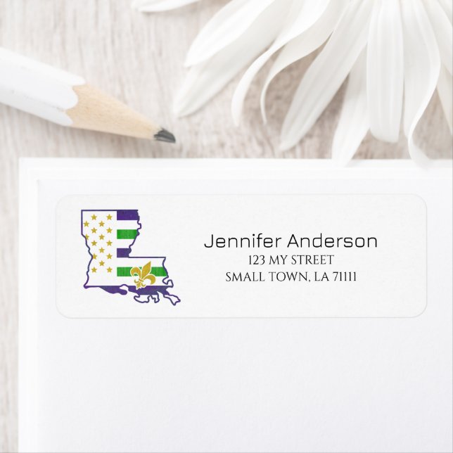 Louisiana Mardi Gras Flag Fun Fleur De Lis Address Label (Insitu)