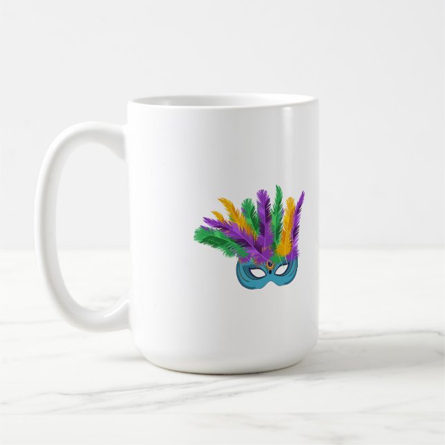 Louisiana Mardi Gras Holiday Feathered Mask Coffee Mug (Left)