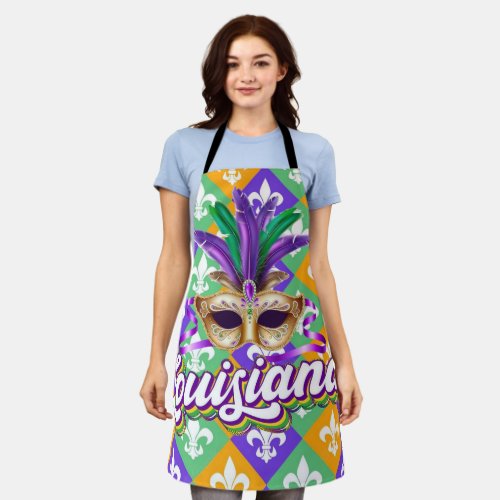 Louisiana Mardi Gras Mask Fleur de Lis Apron