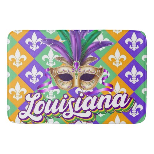 Louisiana Mardi Gras Mask Fleur de Lis Bath Mat