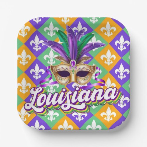 Louisiana Mardi Gras Mask Fleur de Lis Paper Plates