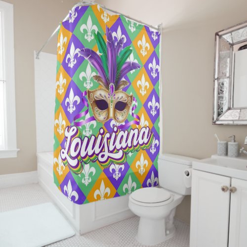 Louisiana Mardi Gras Mask Fleur de Lis Shower Curtain