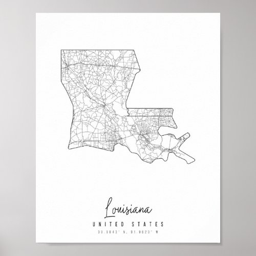 Louisiana Minimal Street Map Poster